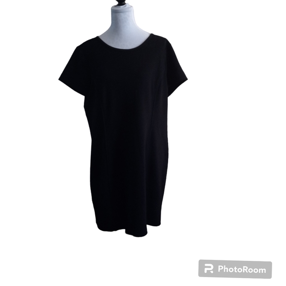 Chico's 3 (16) women's black sheath ribbed crewneck cap sleeve dress - Picture 1 of 12